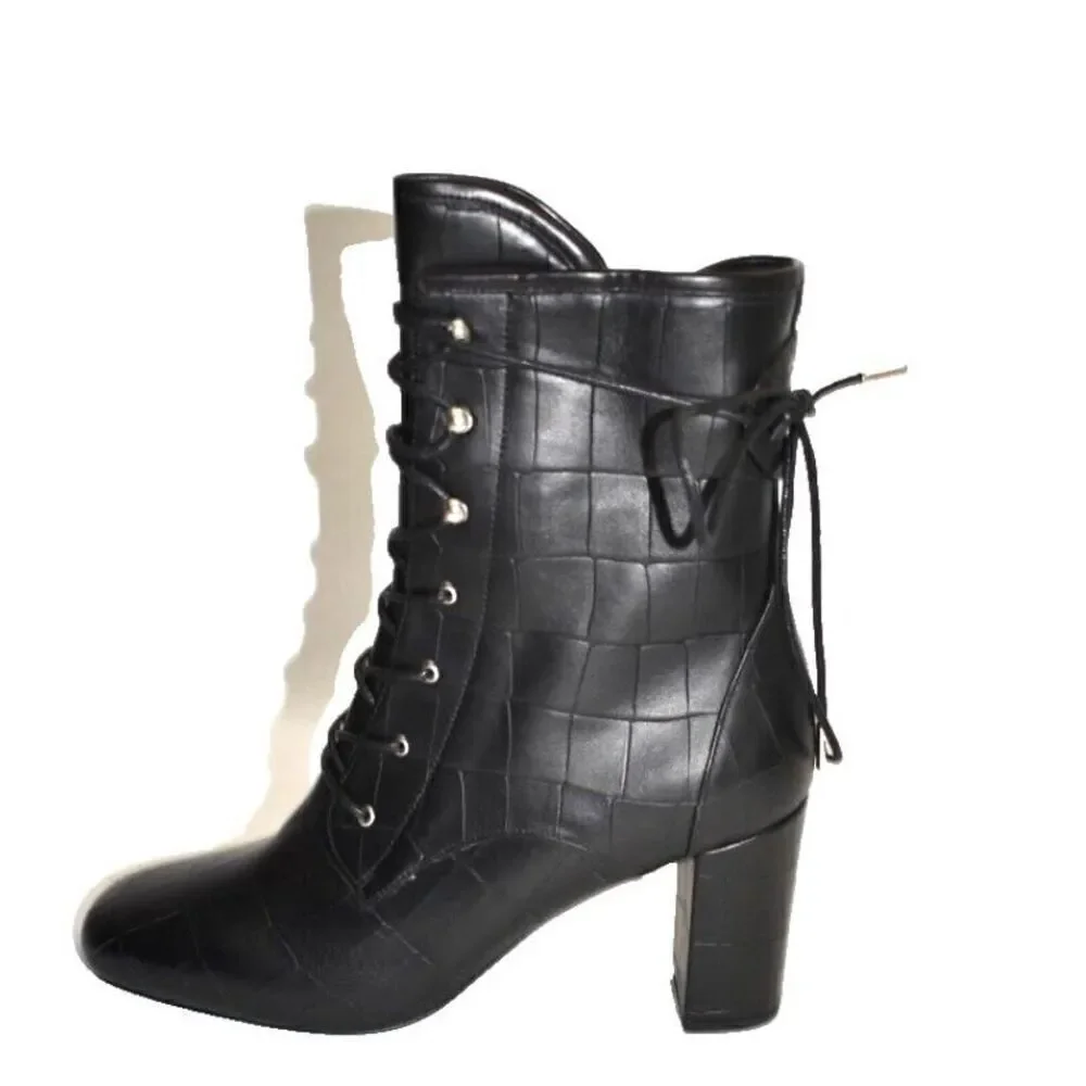 Longchamp Black Croc Print Bootie NWOB Size 38/ US 7 1/2
